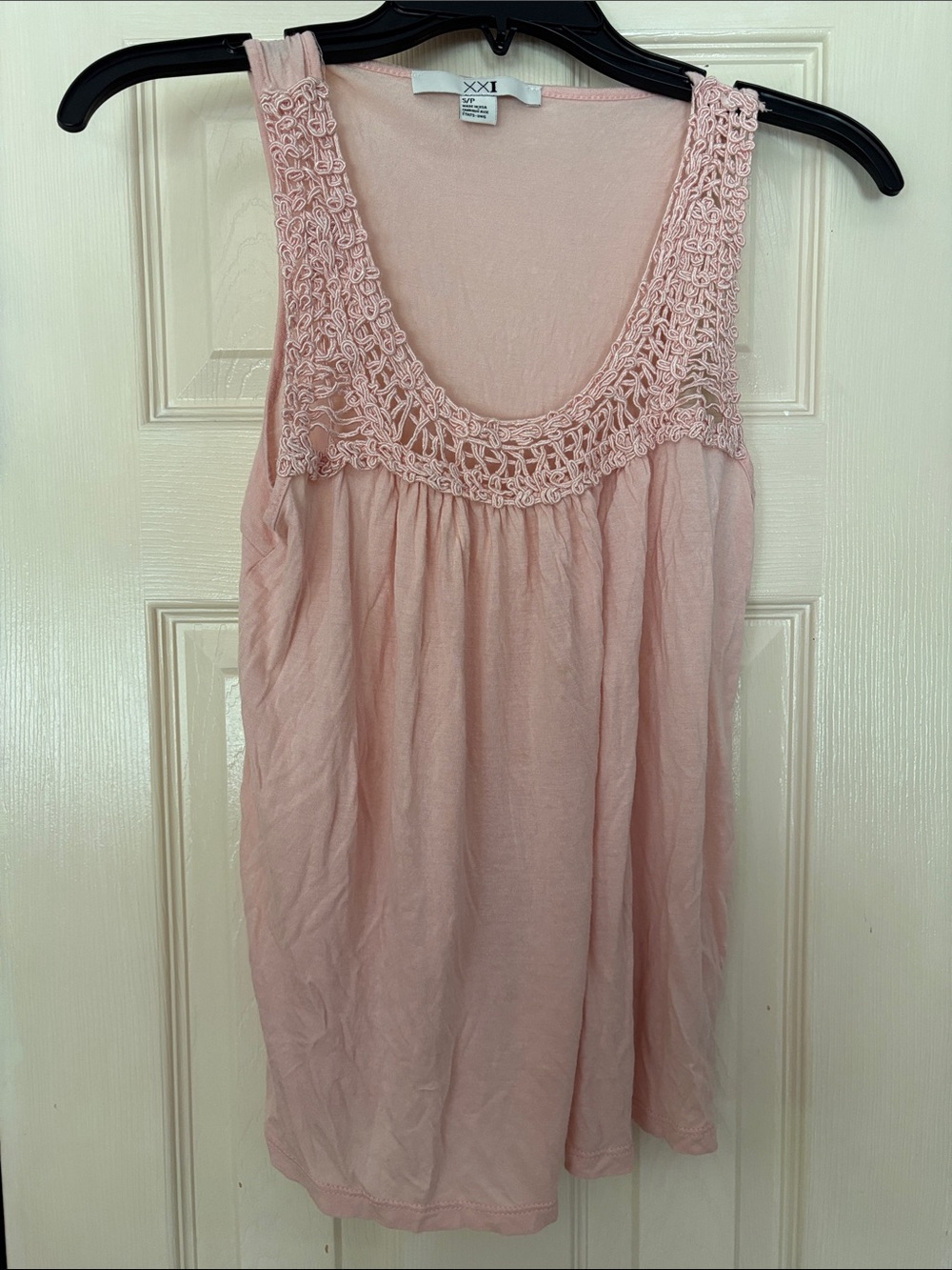 Forever 21 Light Pink Crochet Yoke Tank Top